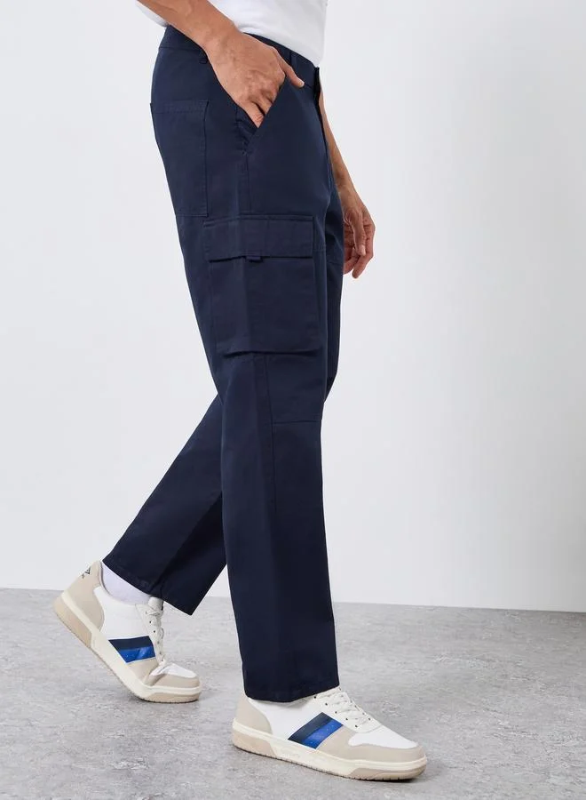 Styli  Men Navy Blue Relaxed Cargo Pants for Men | Best Price UAE